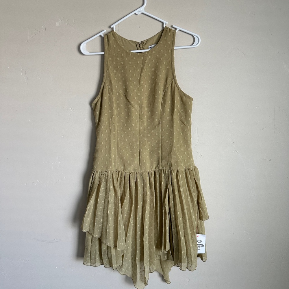 ASOS Golden Polka Dot Handkerchief Hem Mini Dress – NWT Size S - Picture 2 of 4